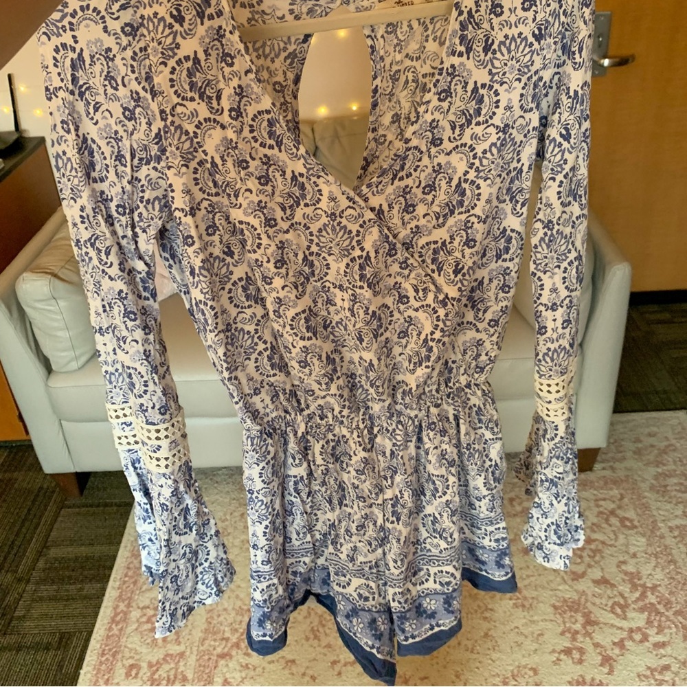 Blue and White Paisley Hollister Romper